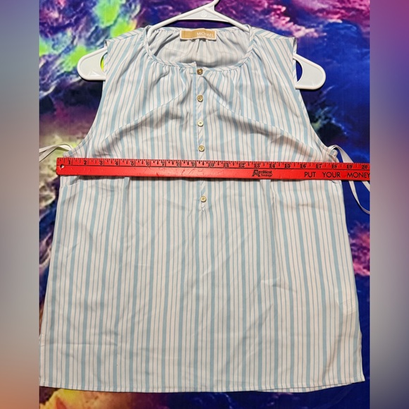 Michael Kors Light Blue and White Striped A-Line Tank Top Blouse - Picture 5 of 10